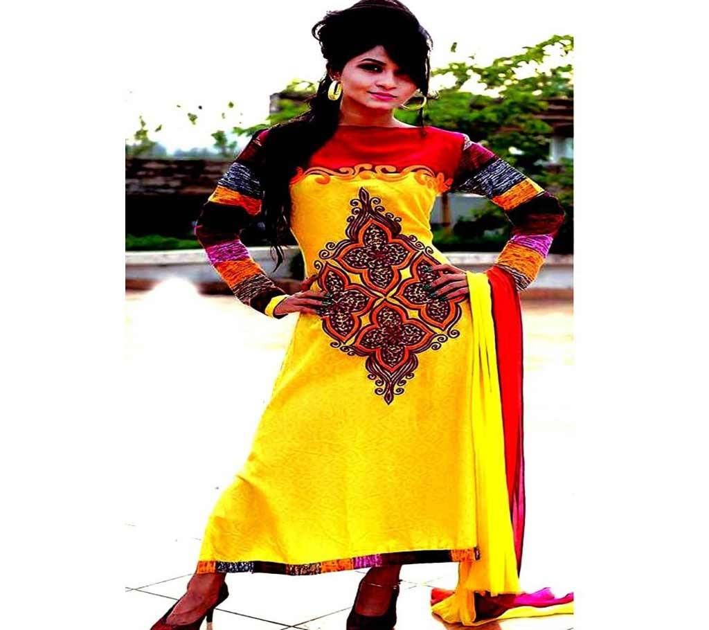 Screen and Block Print Unstitched Three Piece For Women  Ladies Collection