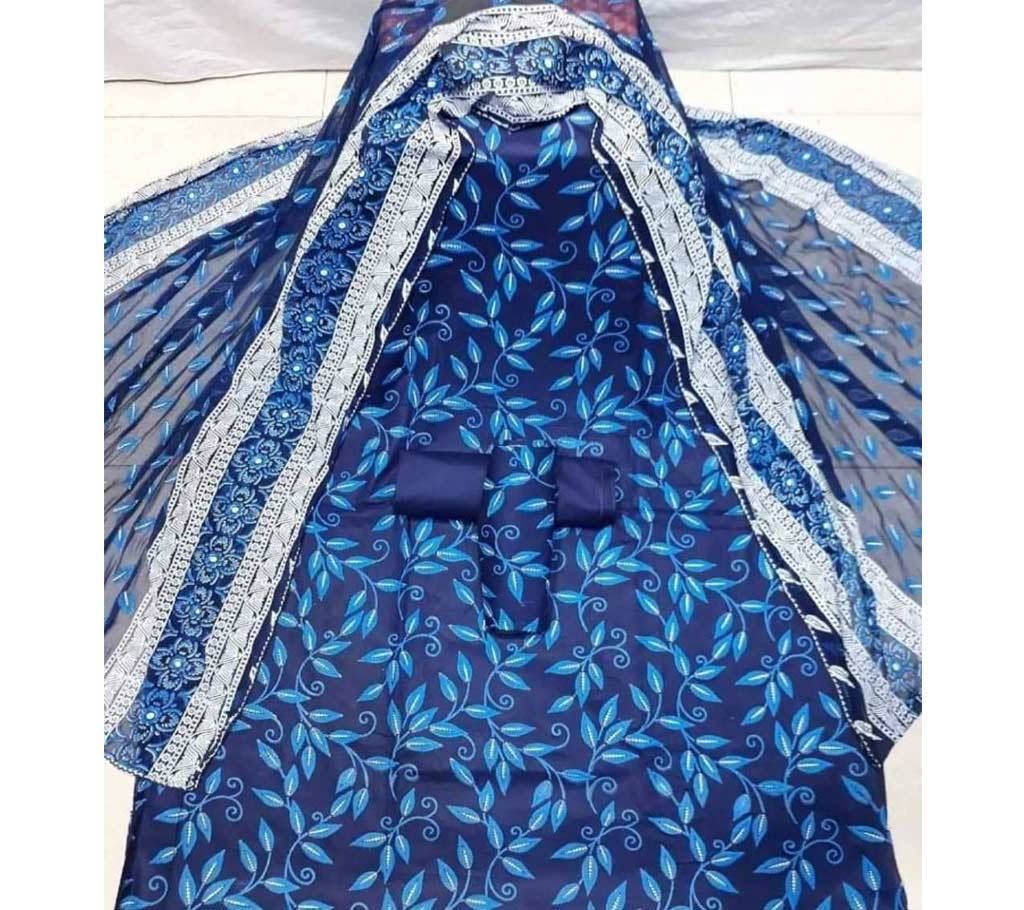 Blue Block Printed Salwar Kameez for Women-free size