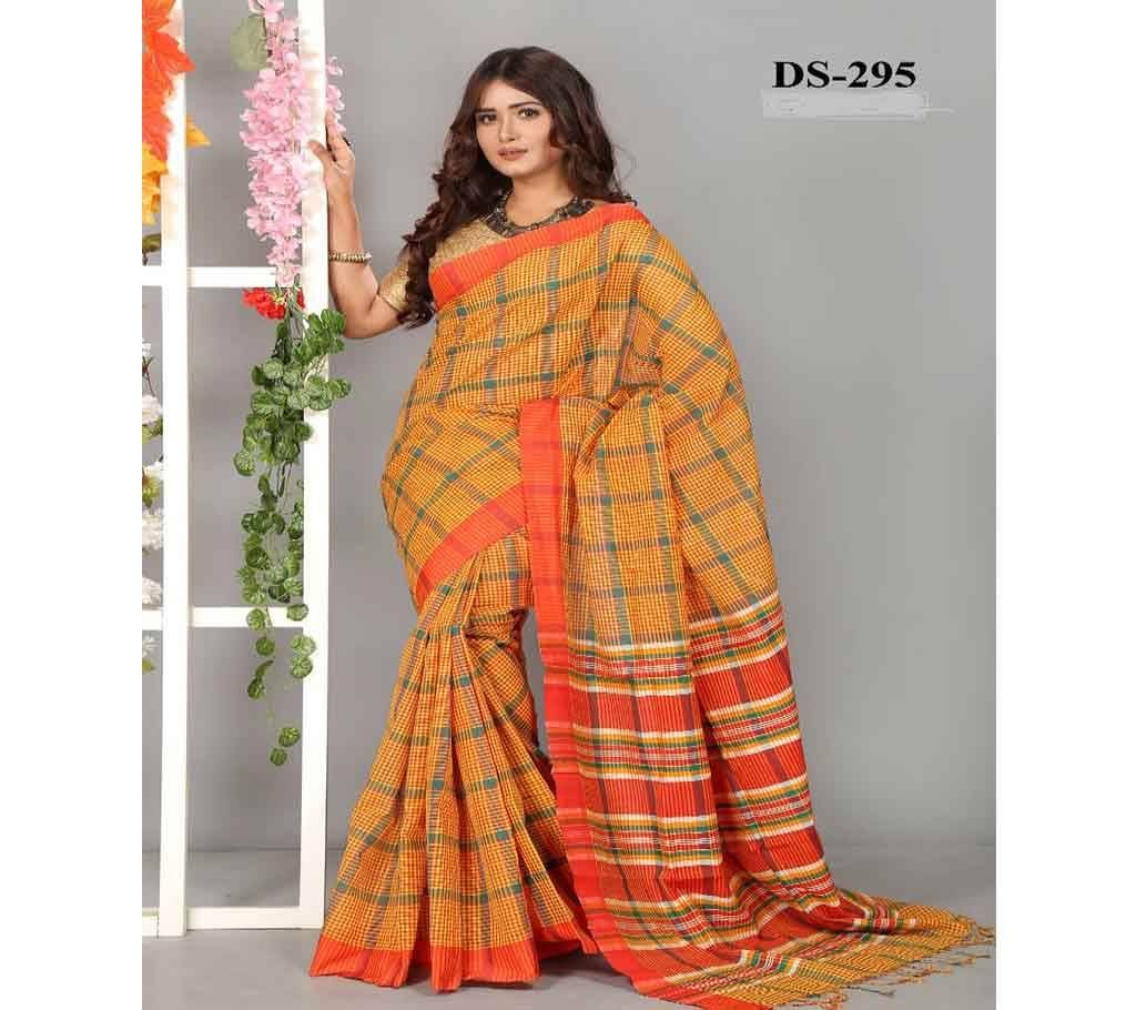 Gamcha Check Cotton Saree With Blouse Piece
