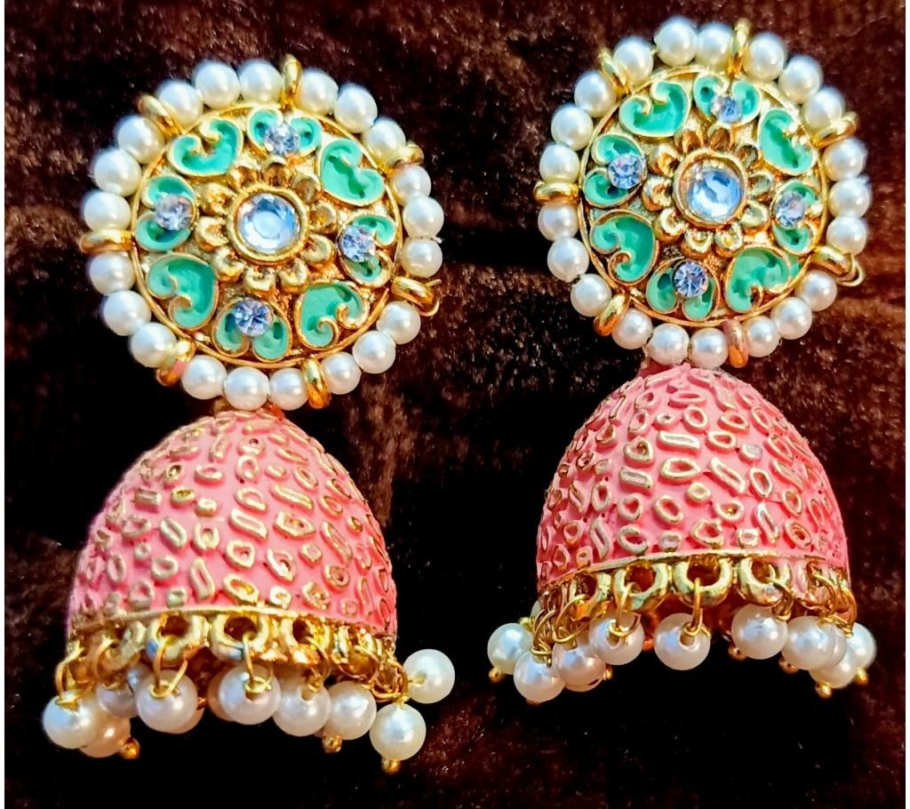 Matte Baby Pink Earring With Pearl For Women 