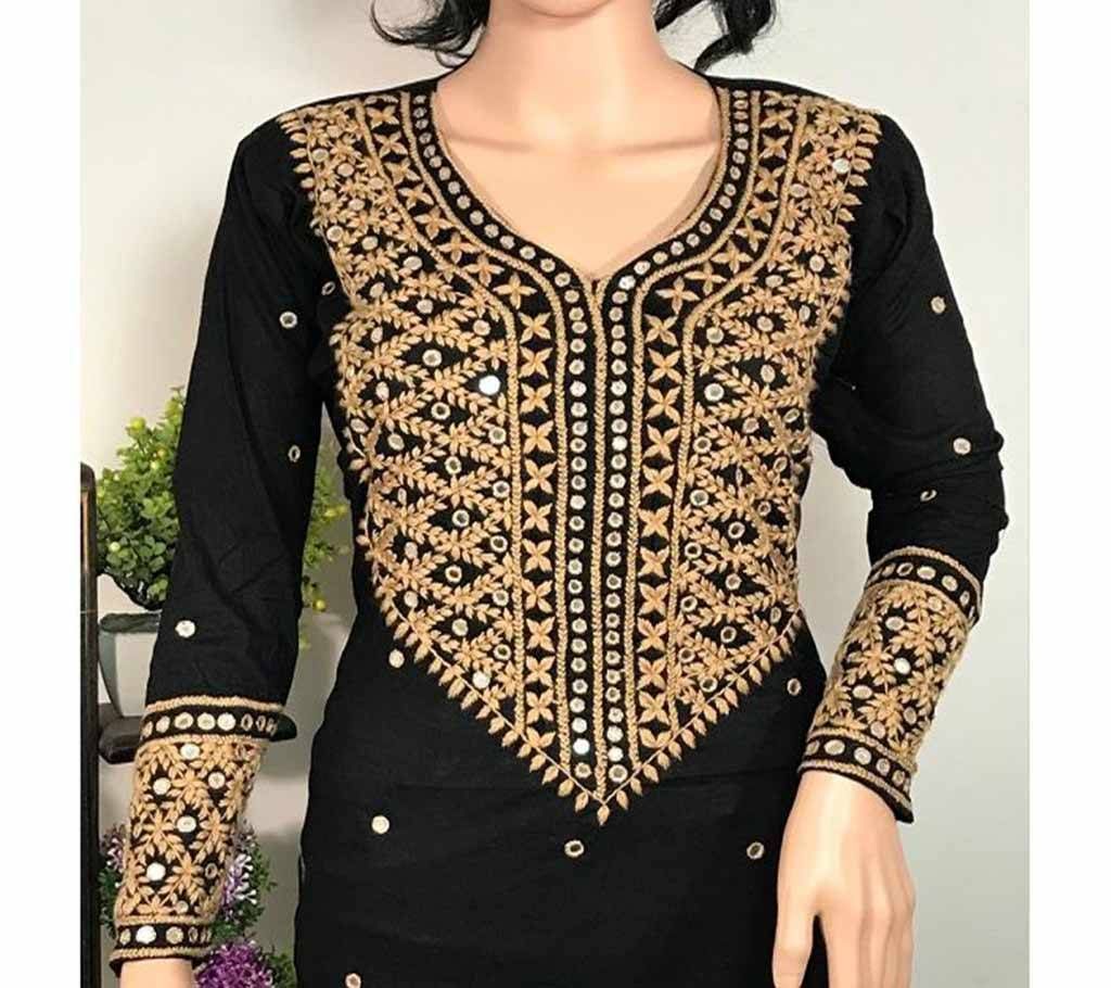Unstitched Cotton Single Kamiz Kurti - Black 