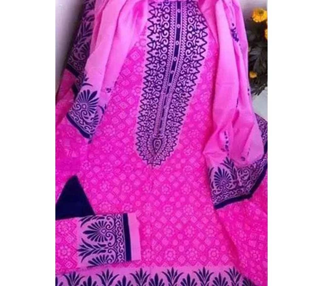 Block printed unstitched cotton three pc