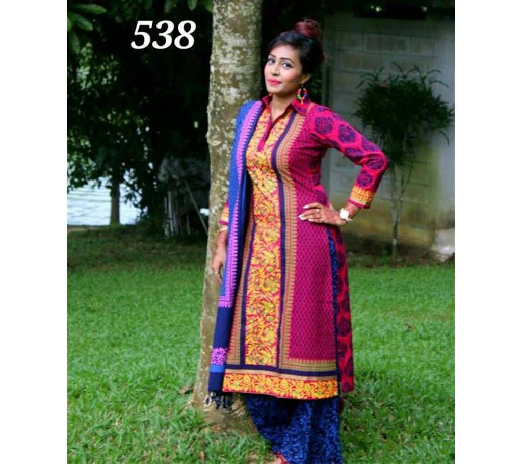 Unstitched Screen Print Cotton Three Piece