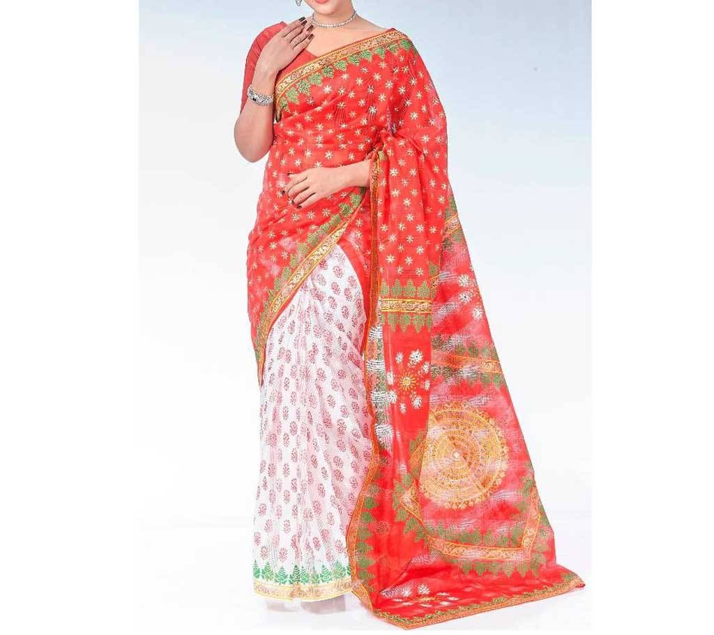 Check Silk Block Print 12 hand Sharee