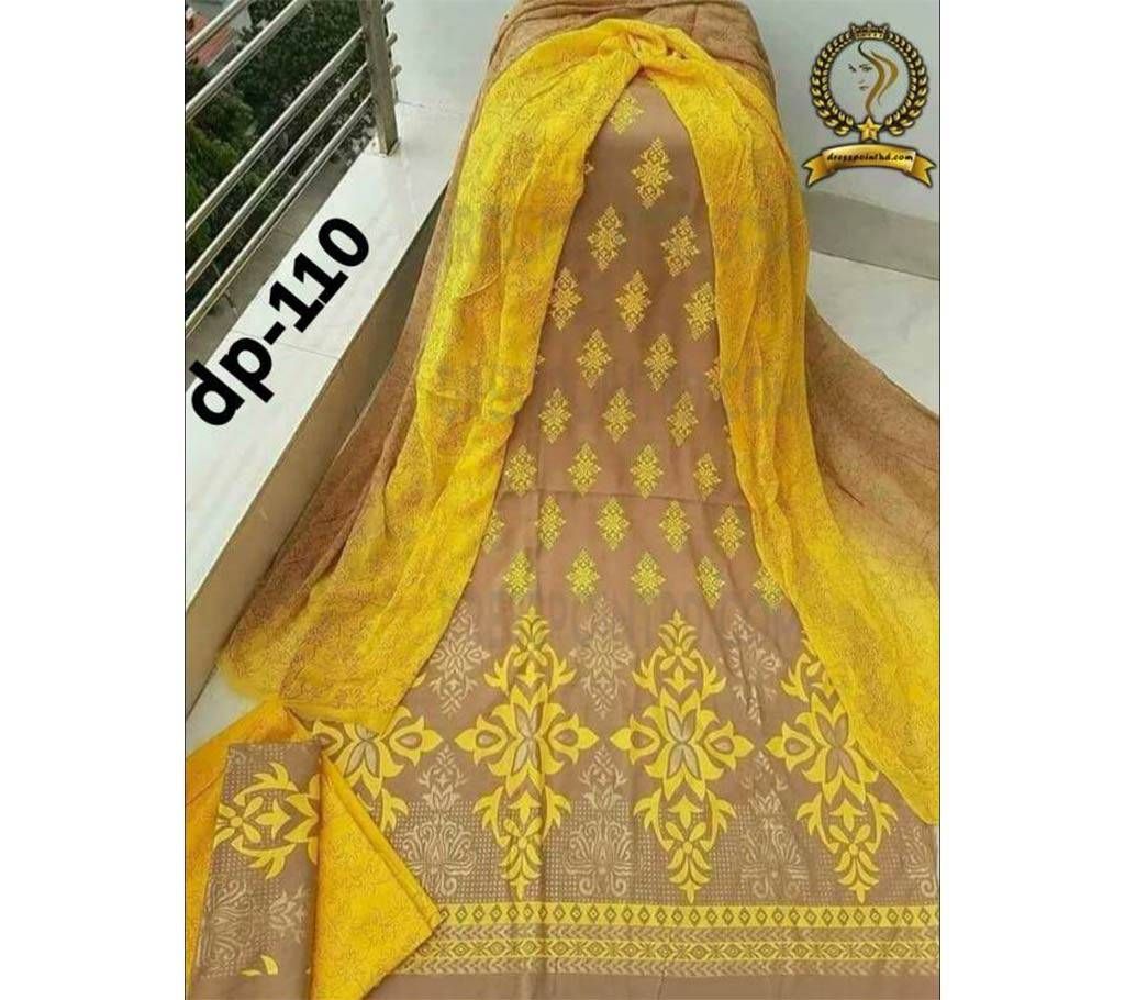 Screen Print Unstiched Cotton Three Piece