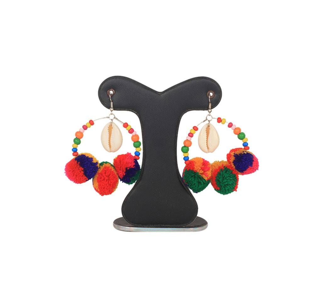 Multi Color Pom Pom Circle Earring With Kori