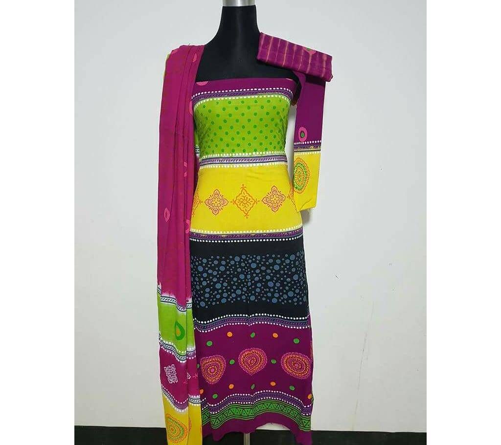 Unstitched Batik + Block Printed Cotton Three-pcs