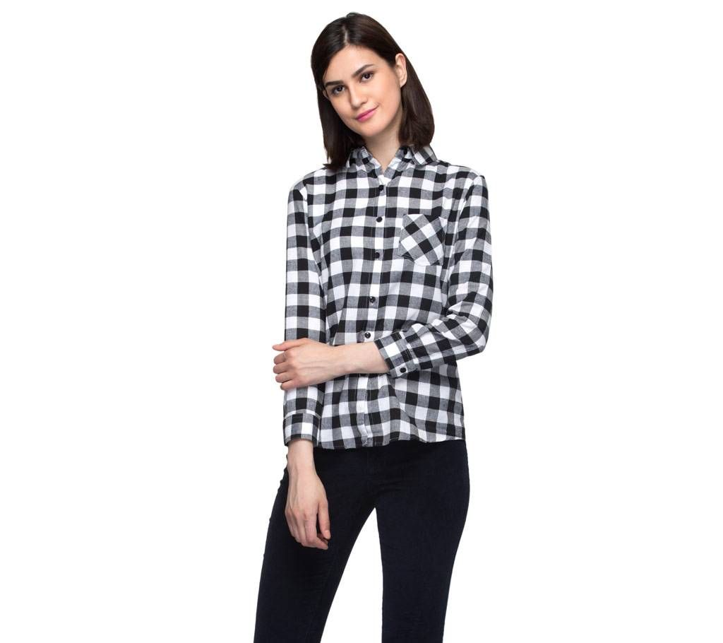 One Femme Women's Cotton Plaid Full- Sleeve Shirt (by One Femme - OFTPF019BKTT001T) - XX-Large
