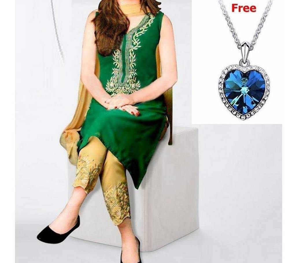 Unstitched Embroidery Georgette Three Piece With Free Pendant (Copy)