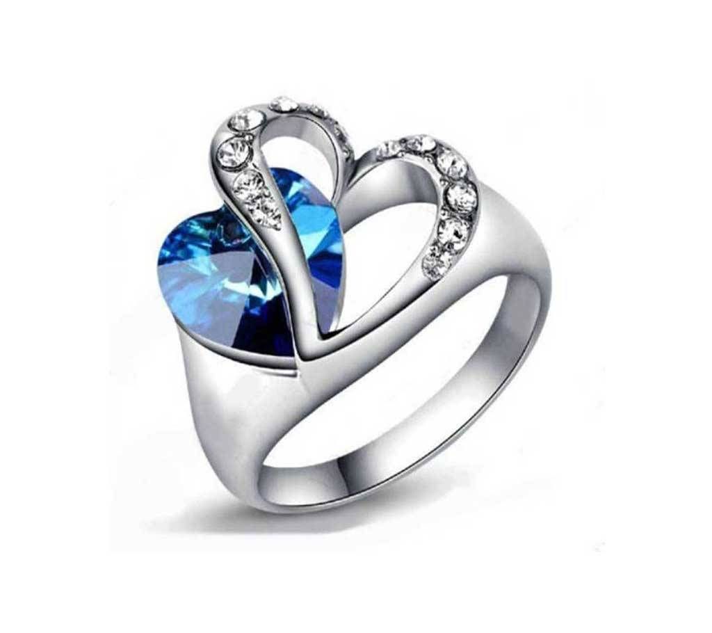 Ocean Blue Crystal Heart Finger Ring