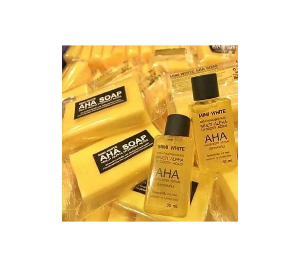 Mimi White AHA Soap With  AHA Skin Body Serum Lightening Bleaching Dark Spot for Men and Women 110g China