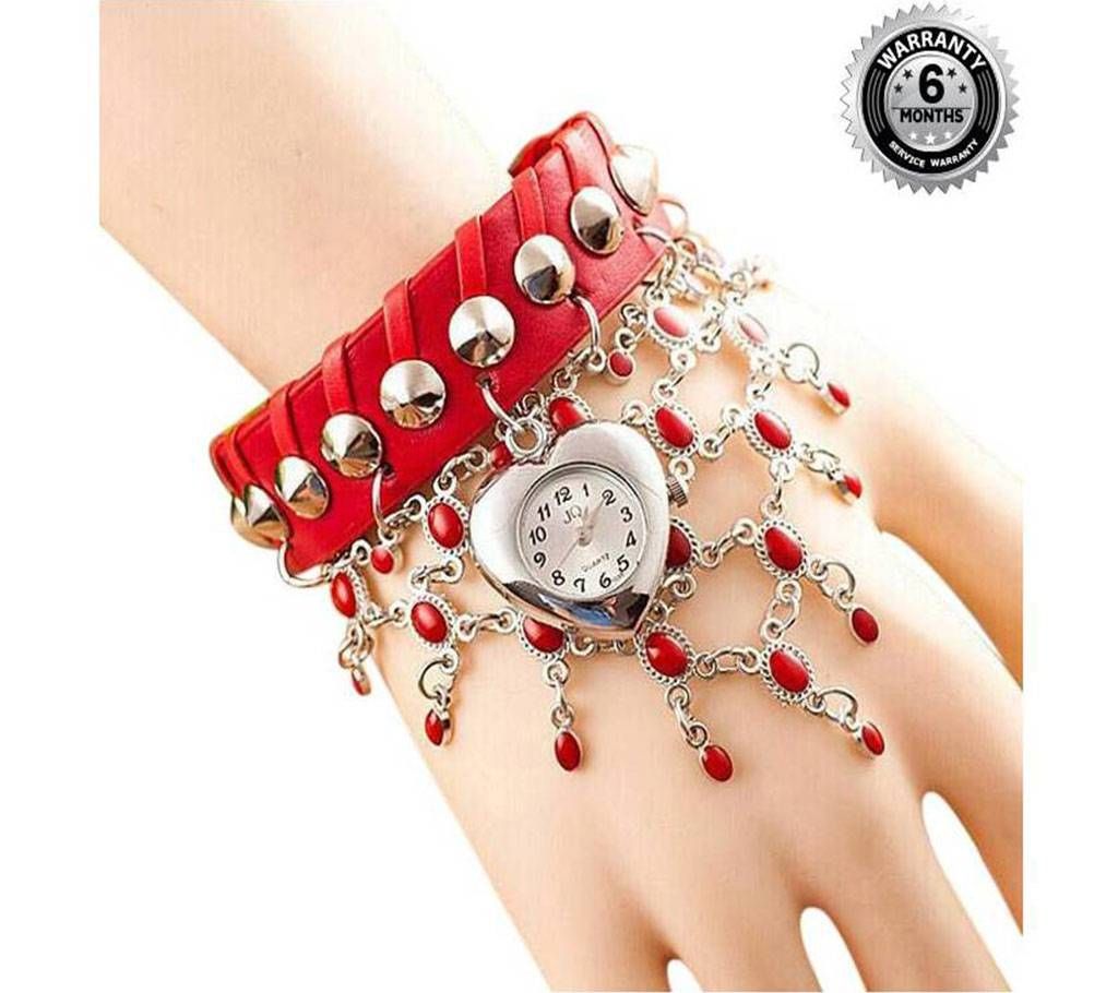 Red Leather Analog Watch For Women