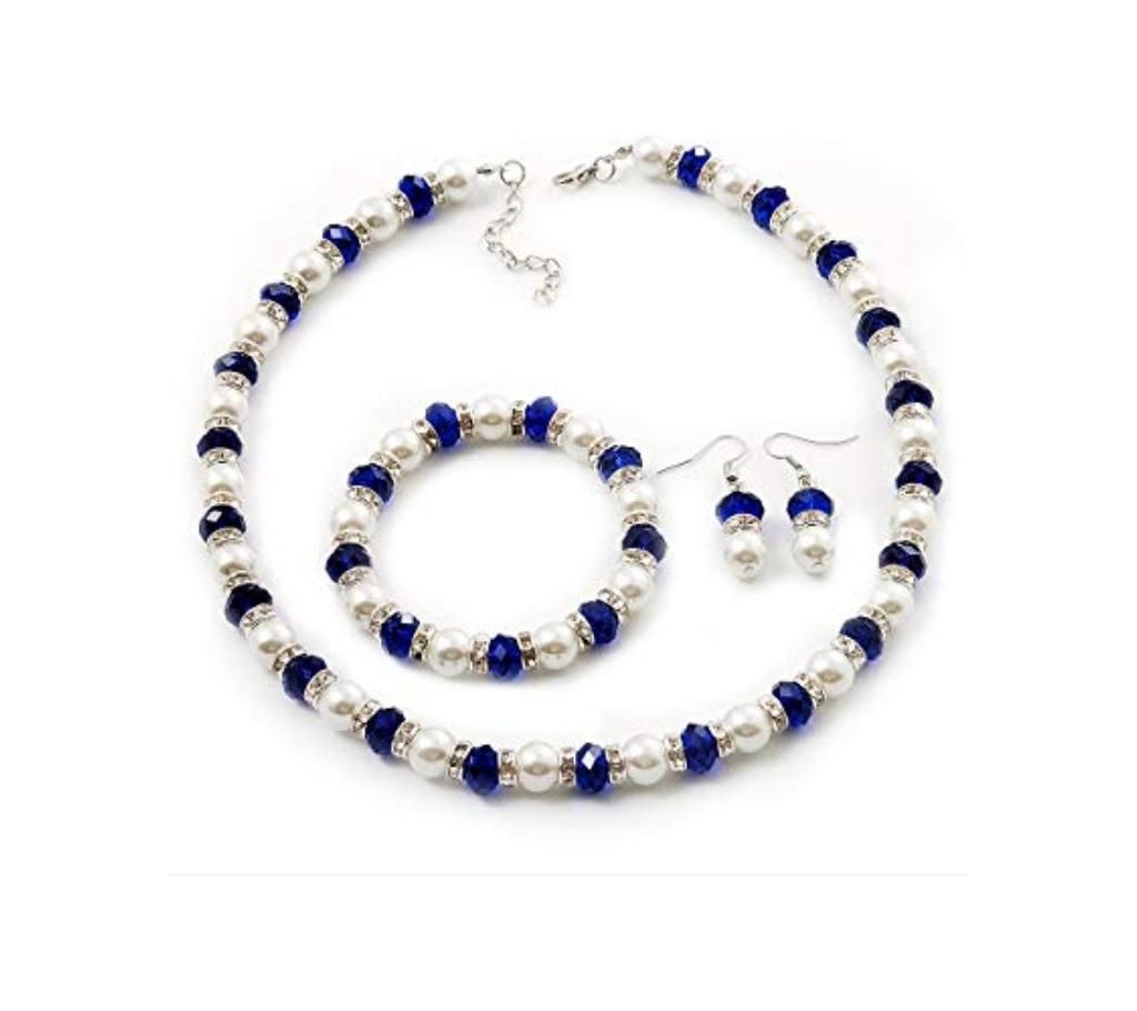 blue and white  pearl  jewellery  set