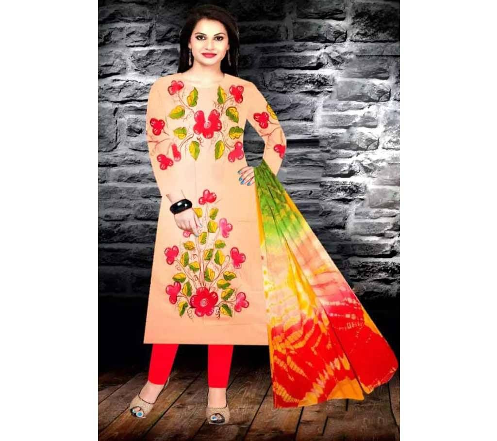 Unstitched Khaki Printed Shalwar Kameez For Women