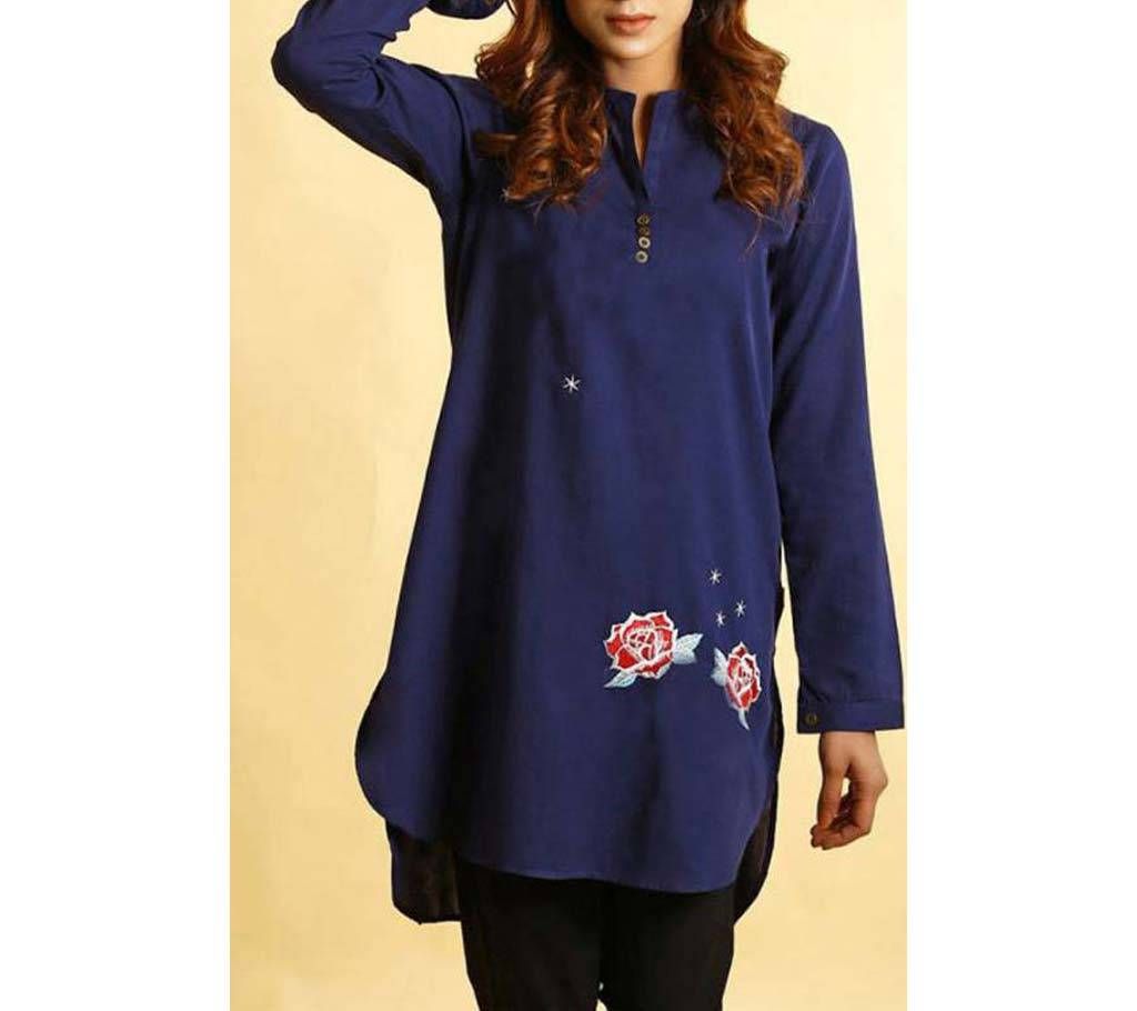 Stitched Embroidery Linen Long Kurti