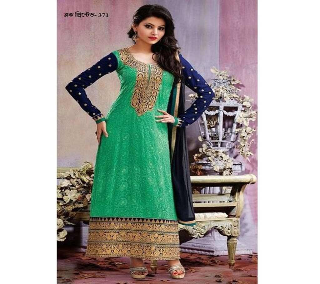 Unstitched block printed Rajdhani voyel cotton Salwar Kameez stblock-371