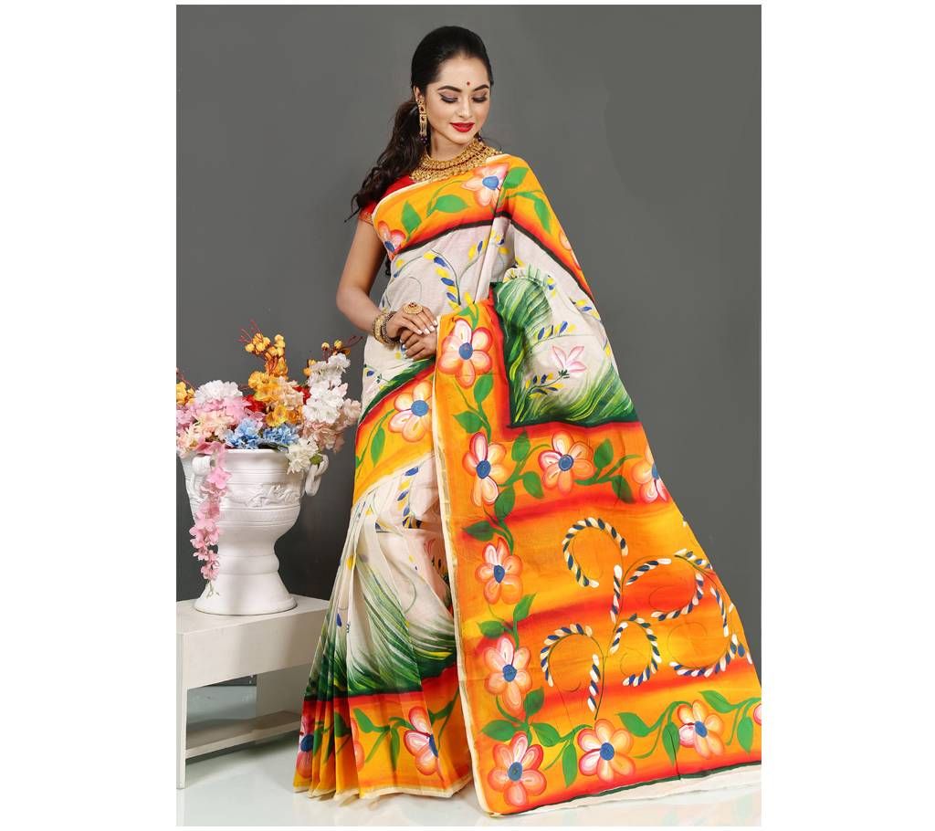pure cotton with hand paint saree