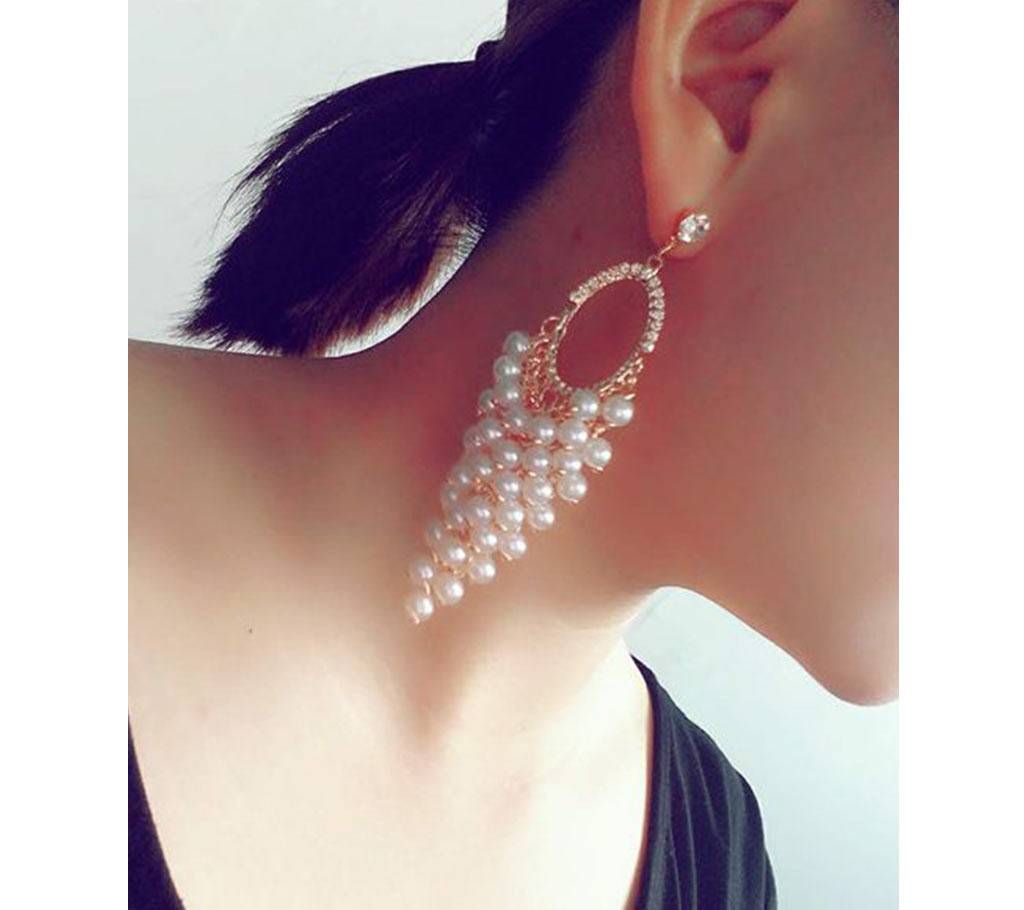 long pearl tassel personality multi-storey Korean fashion exaggerated pendant drop earrings