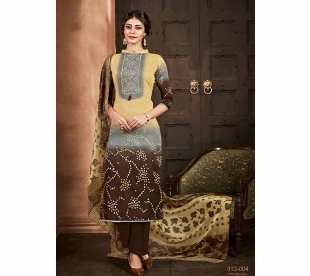 Unstitched Alok Suit Present Rainbow Cambric Cotton - 313004 - Ash with Lime Yellow - VNK Cotton Three piece