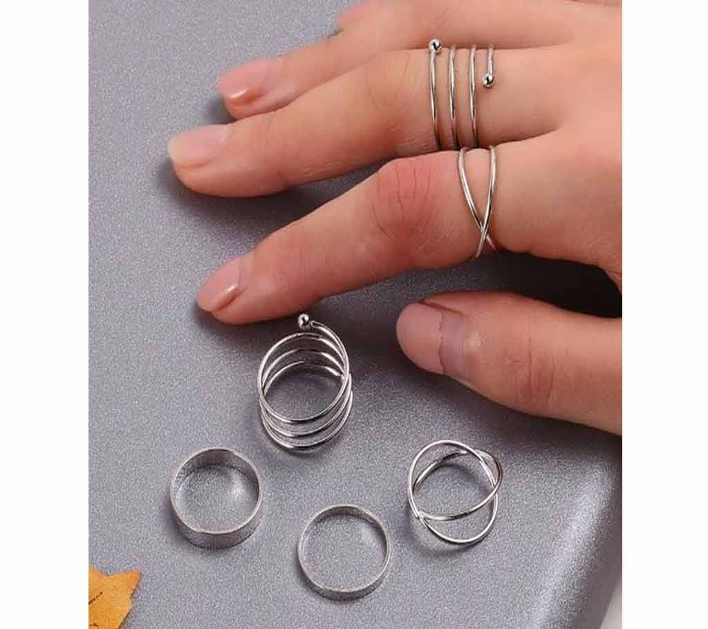 Women Hollow Geometric Shape Ring 6Pcs Set