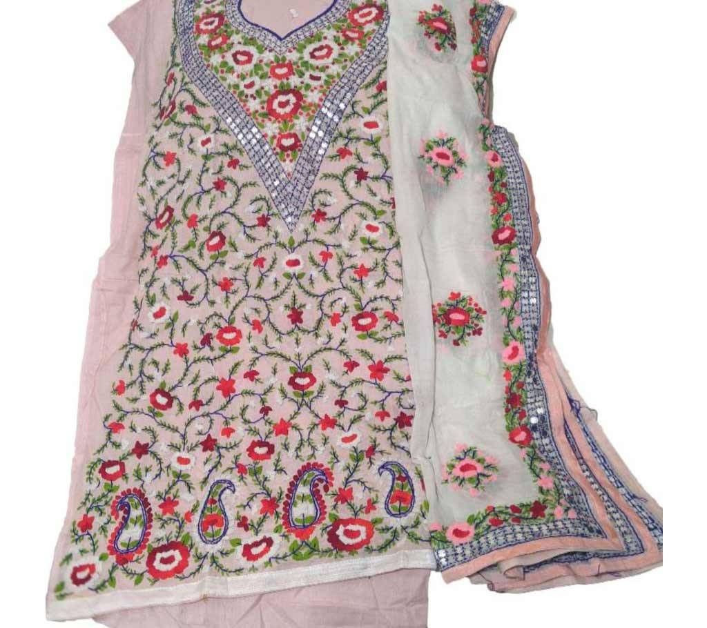 Unstitched Light Pink Cotton phulkari Handset Dollar Work