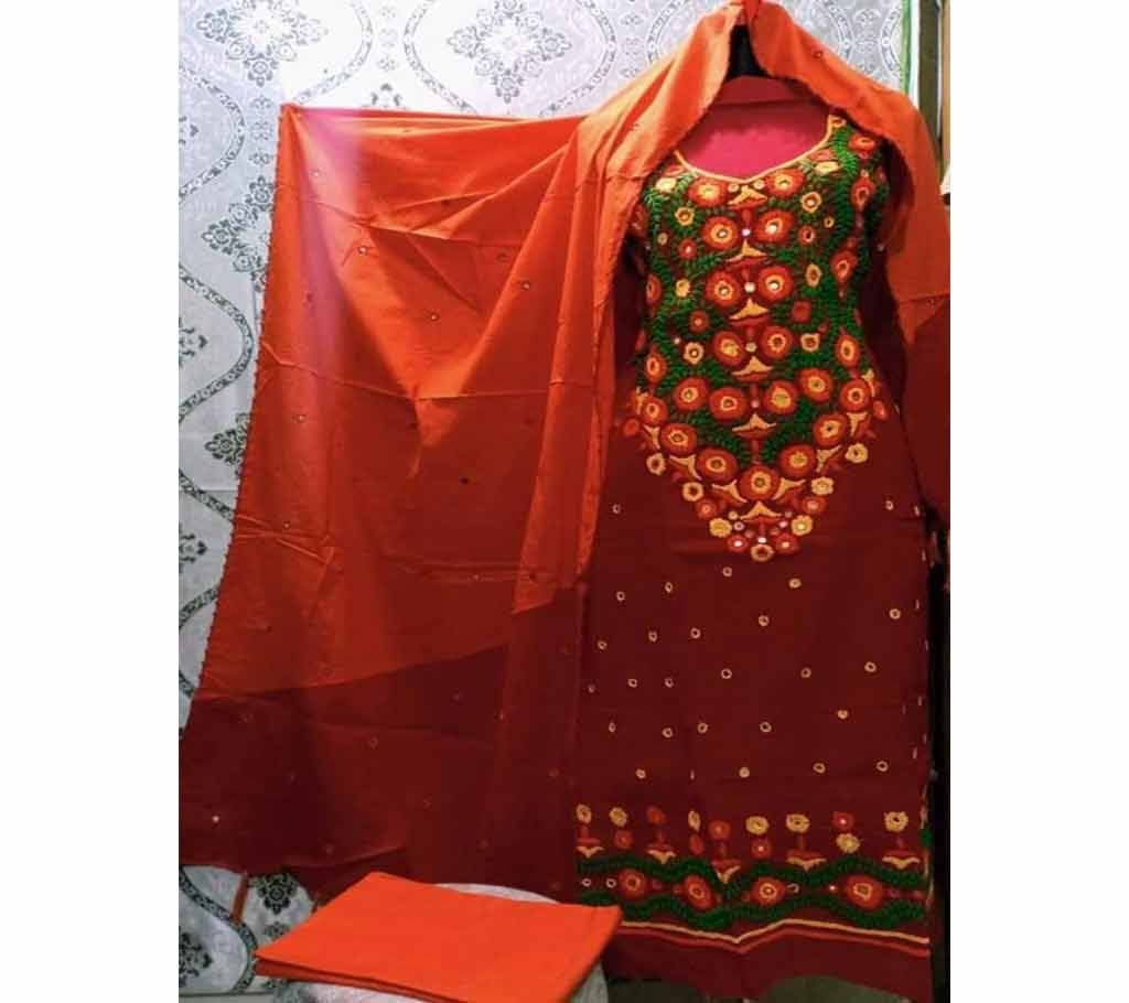 Unstitched  Fulkari Arye Hand work Three piece For Women-24