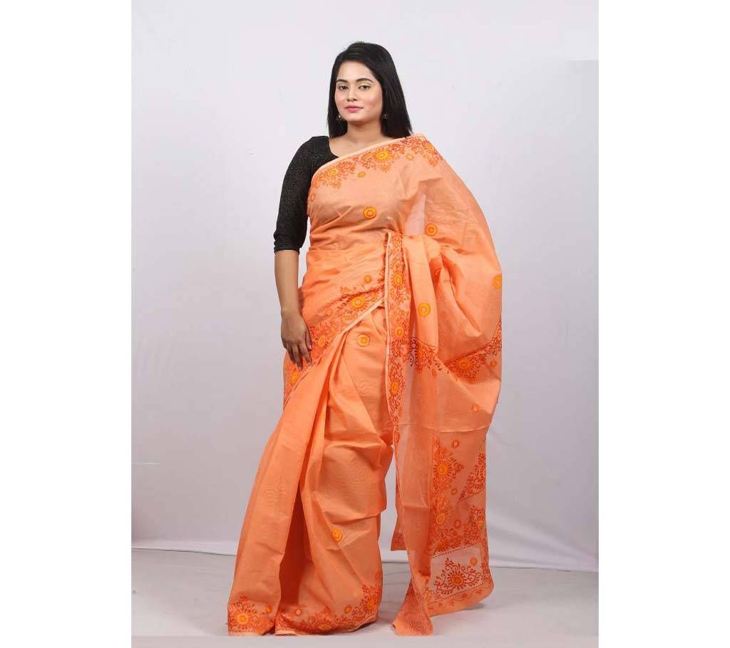 Hand Embroidery Saree - Light Orange