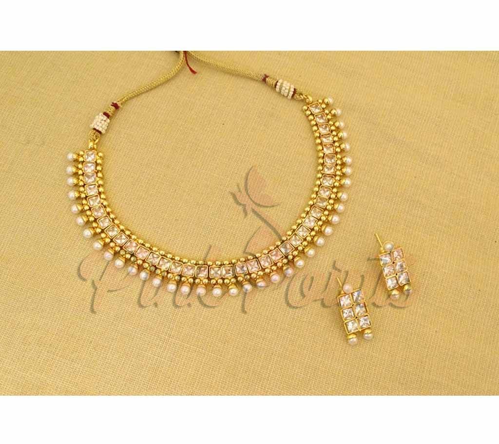 SQUARE BEADS ANTIQUE NECKLACE SET (by Pink Point - NS-1068-75)