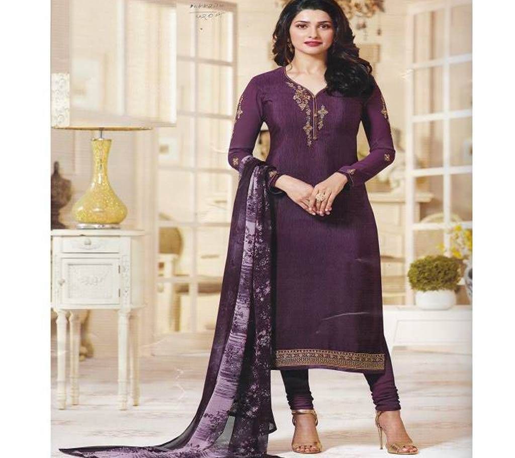 Indian un stitched cotton embroidery three piece copy