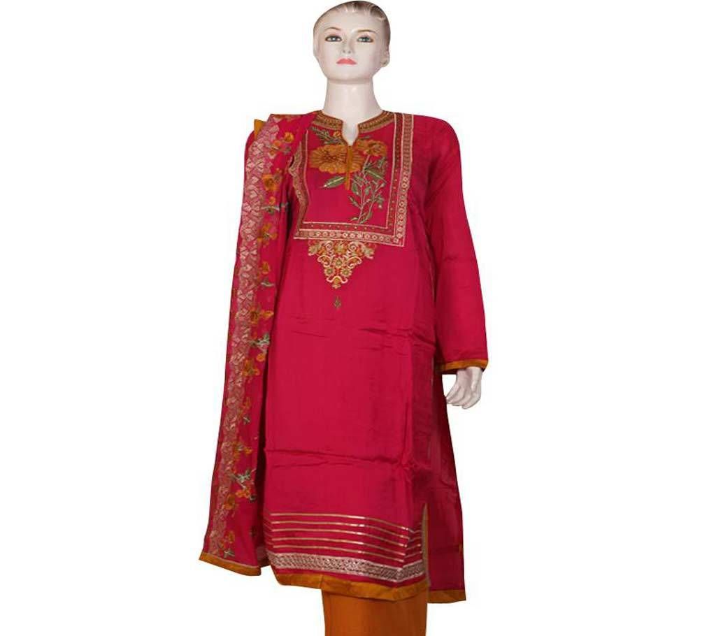 Unstitched Kashmeri Cotton Embroidery Three Piece