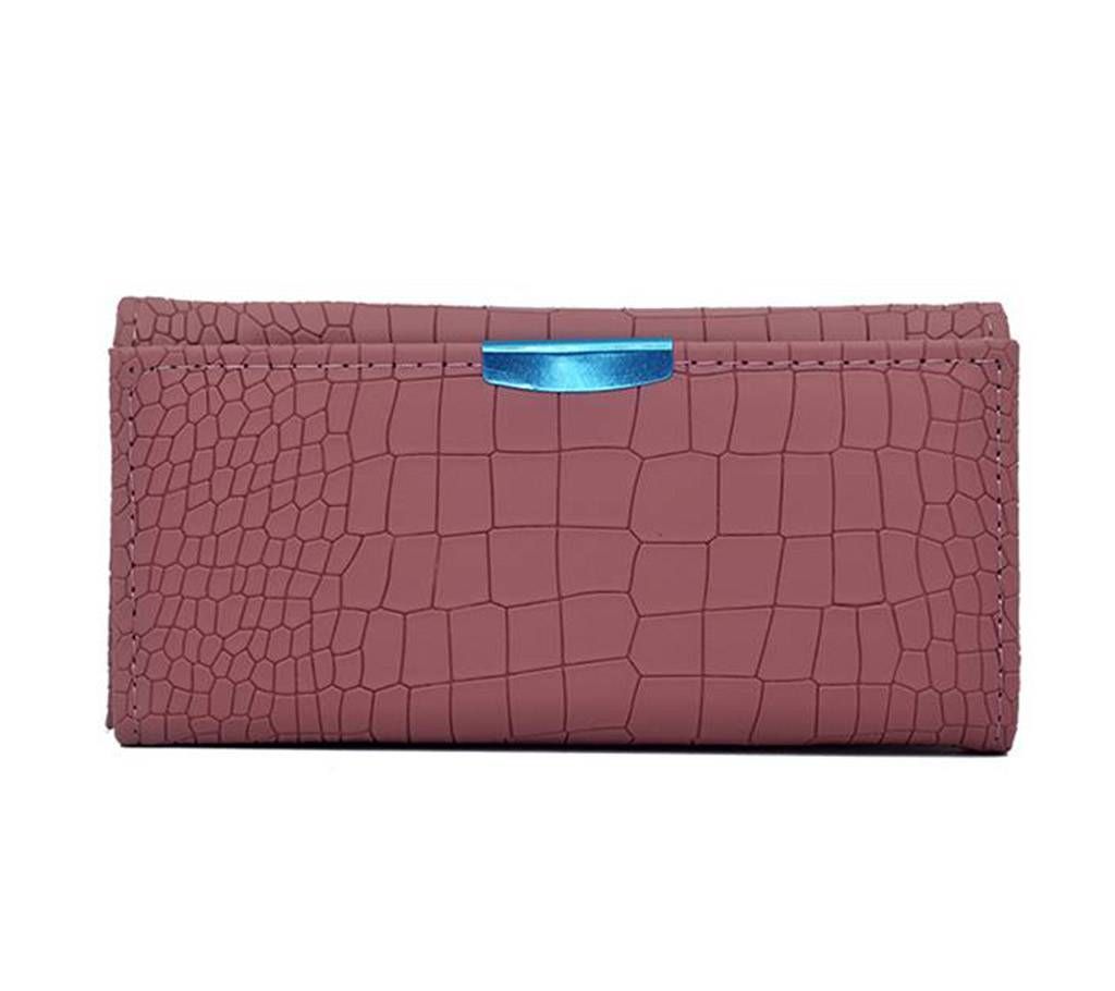 Women Wallet Soft Leather Crocodile Pattern Designe Trifold Multi Item Organizer Lady Clutch-Soft Pink