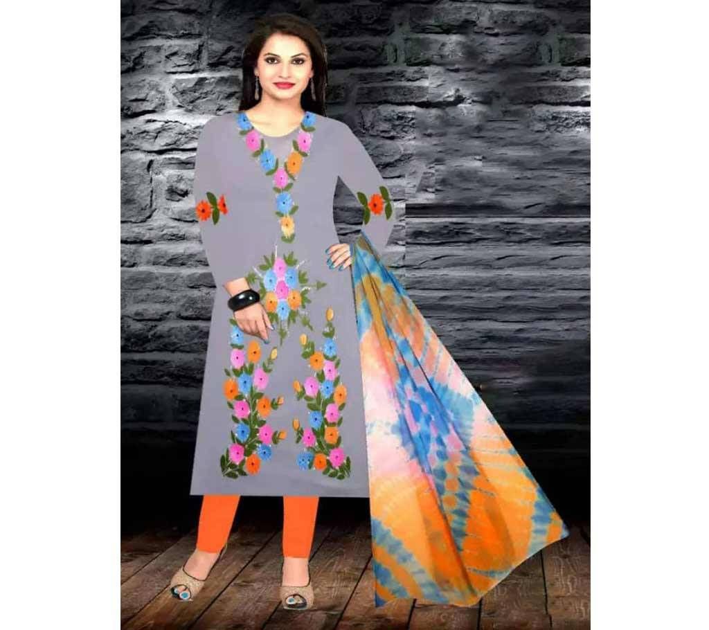Unstitched Gray Printed Shalwar Kameez For Women