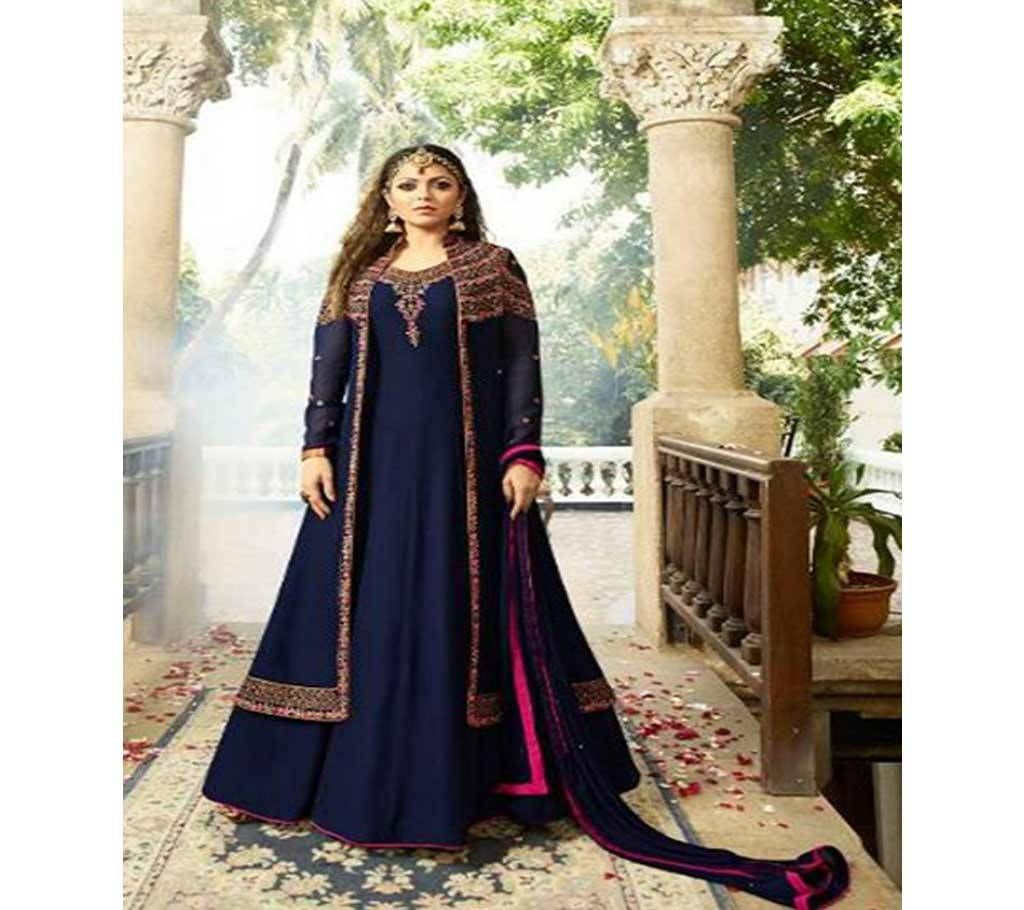 navy blue un-stitched georgette with embroidery salwae suit copy 