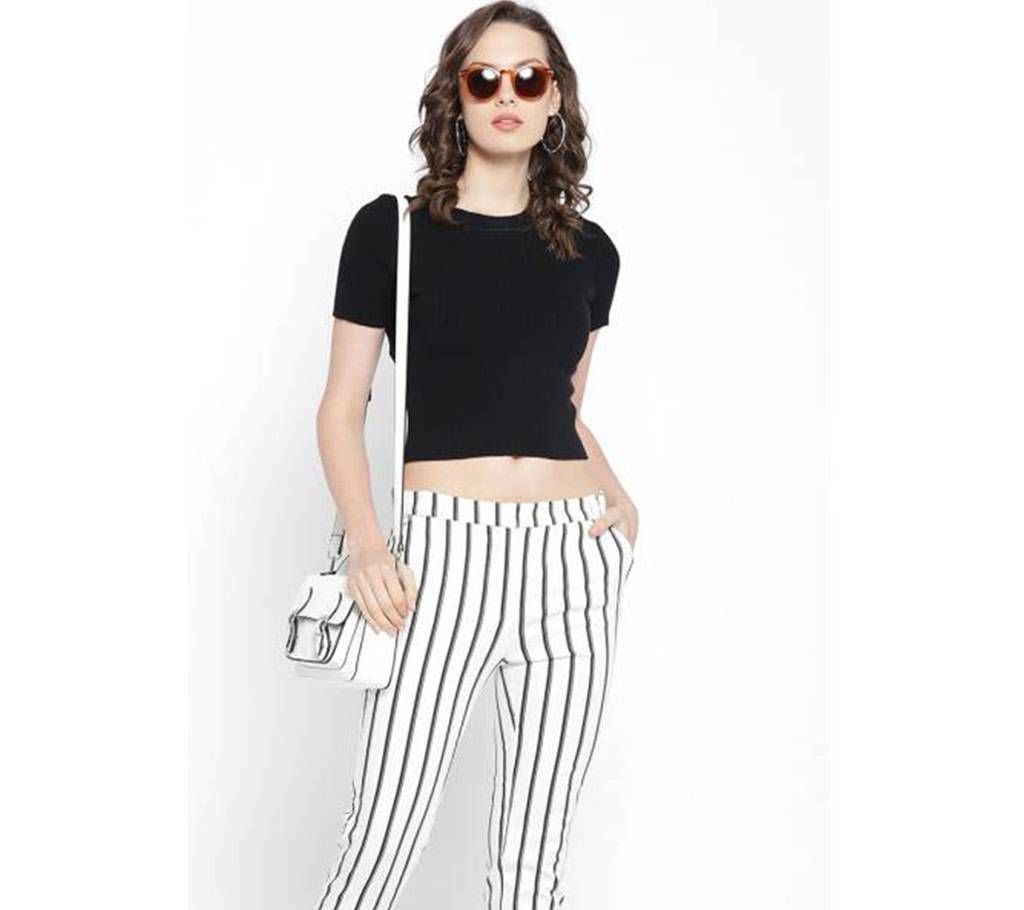 White & Black Striped  Regular Pant