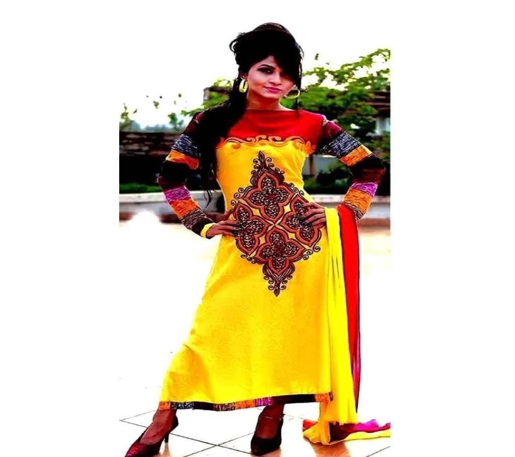 Unstitched block printed Rajdhani voyel cotton Salwar Kameez St block-8018