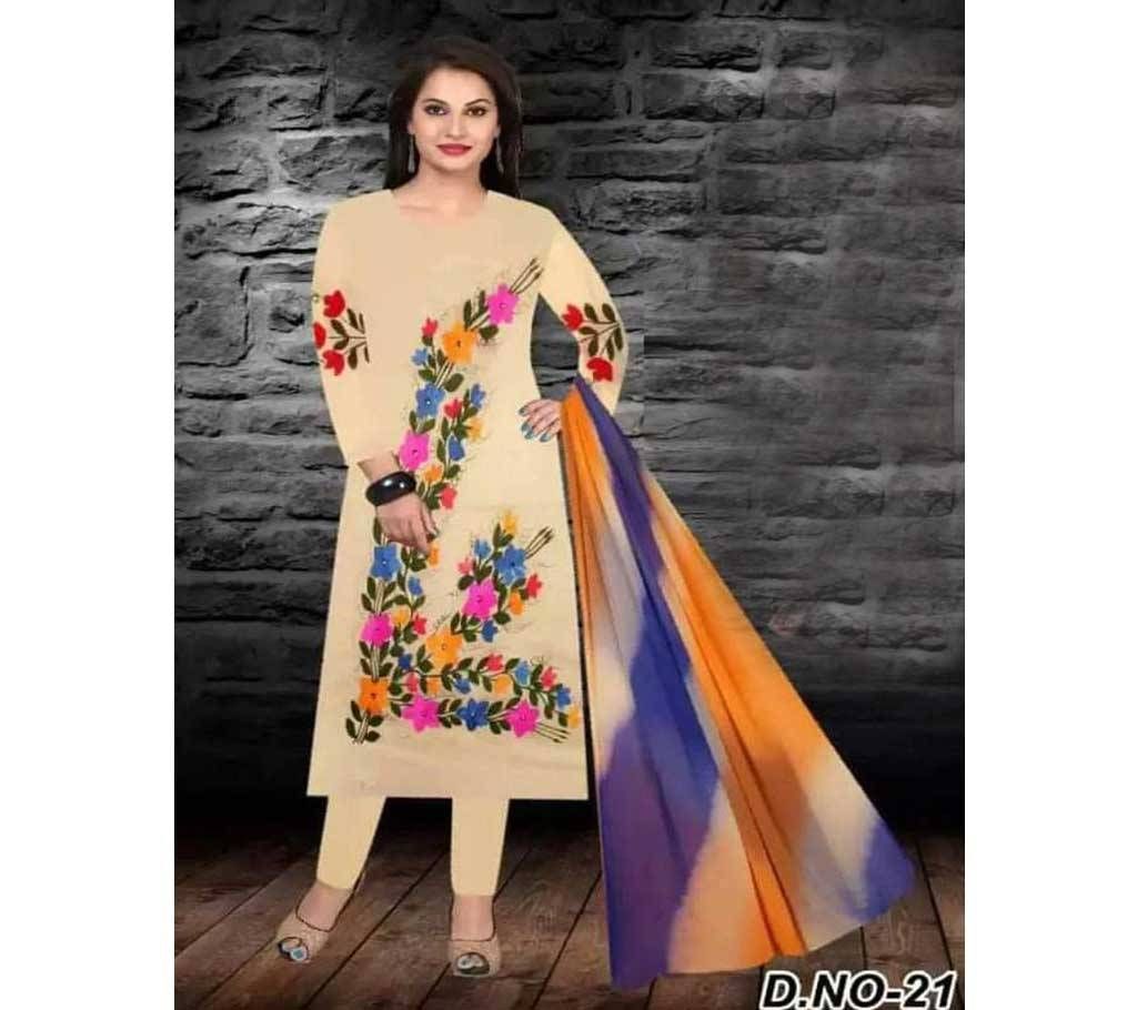 Un-stitched Rajdhani Voyel Cotton Hand print Salwar kameez St block-922 - Copy