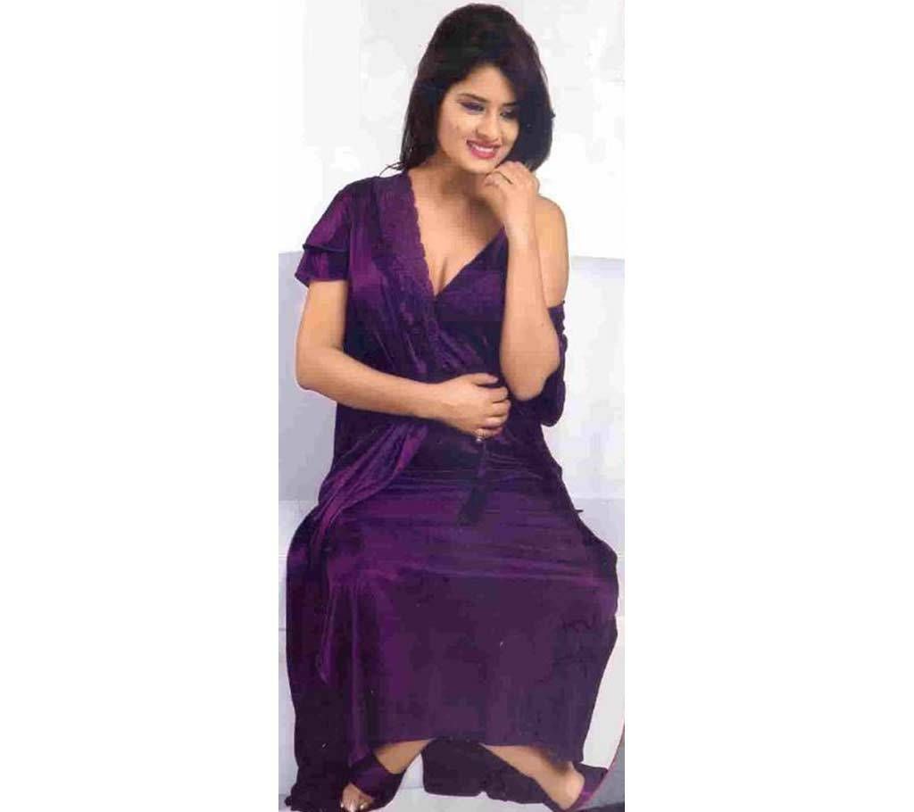 Women 2 Part Satin Nightwear - Purple
