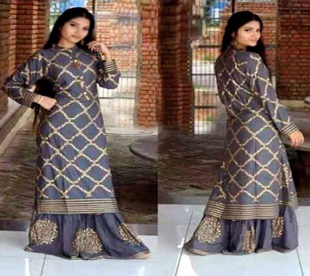 Cotton Block 3pc - Pigeon Color with Gold Color Block print - DNO401(2)