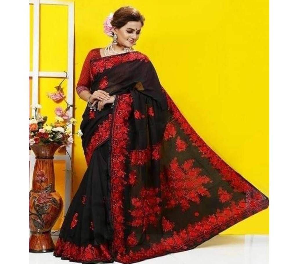 Black muslin silk sharee