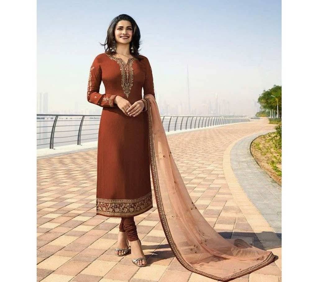 Eid Collection Unstitched 4 pcs Indian Coffee Silk Georgette Embroidery work Salwar Kameez For Women