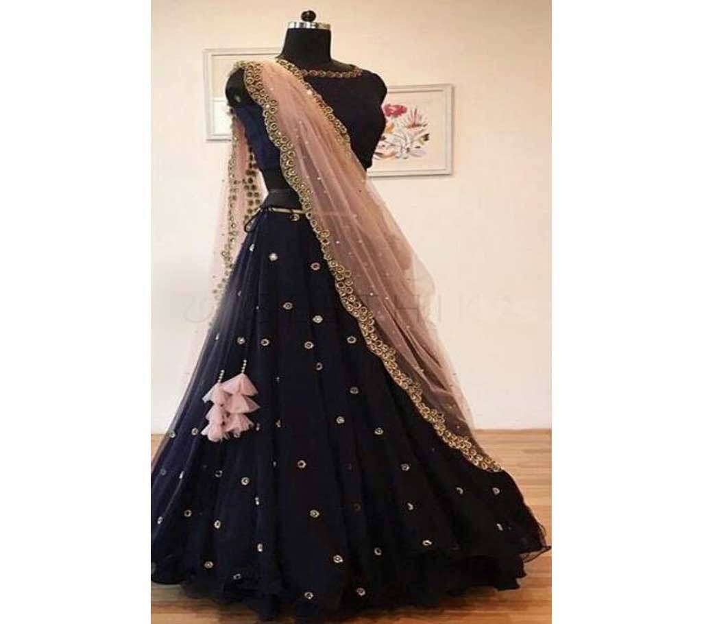 Unstitched  Nit Lehenga Choli blue color