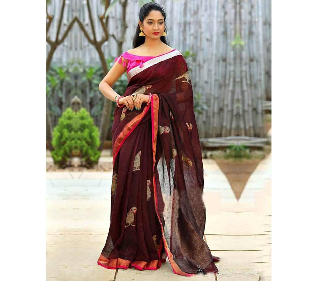 Designer Georgette Sharee with Blouse Piece VT  290  Brown Maroon with Silver Paar