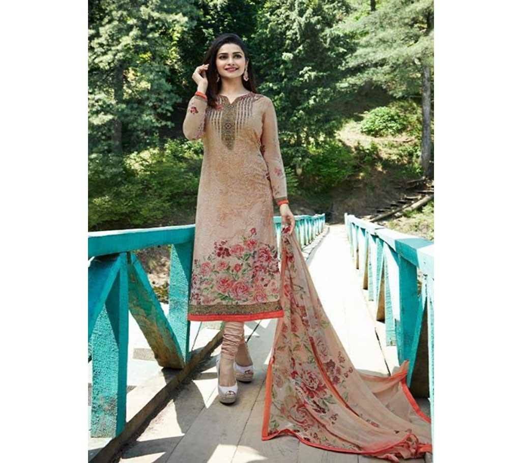 VINAY KASEESH FUSION STRAIGHT PRINT WORK SALWAR KAMEEZ DUPATTA SET( MIXED CREAM )