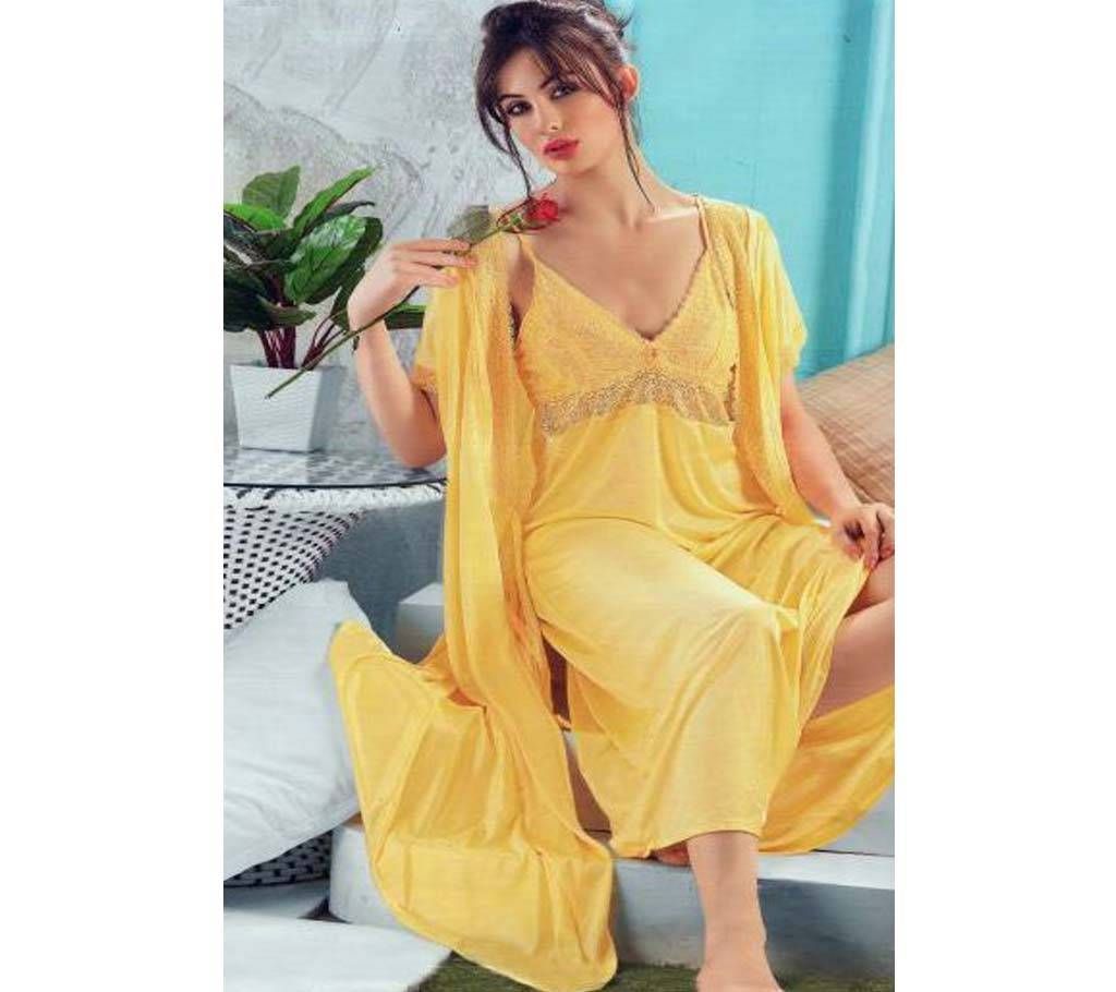 Fashionable Two Part Nighty-2149 Yellow