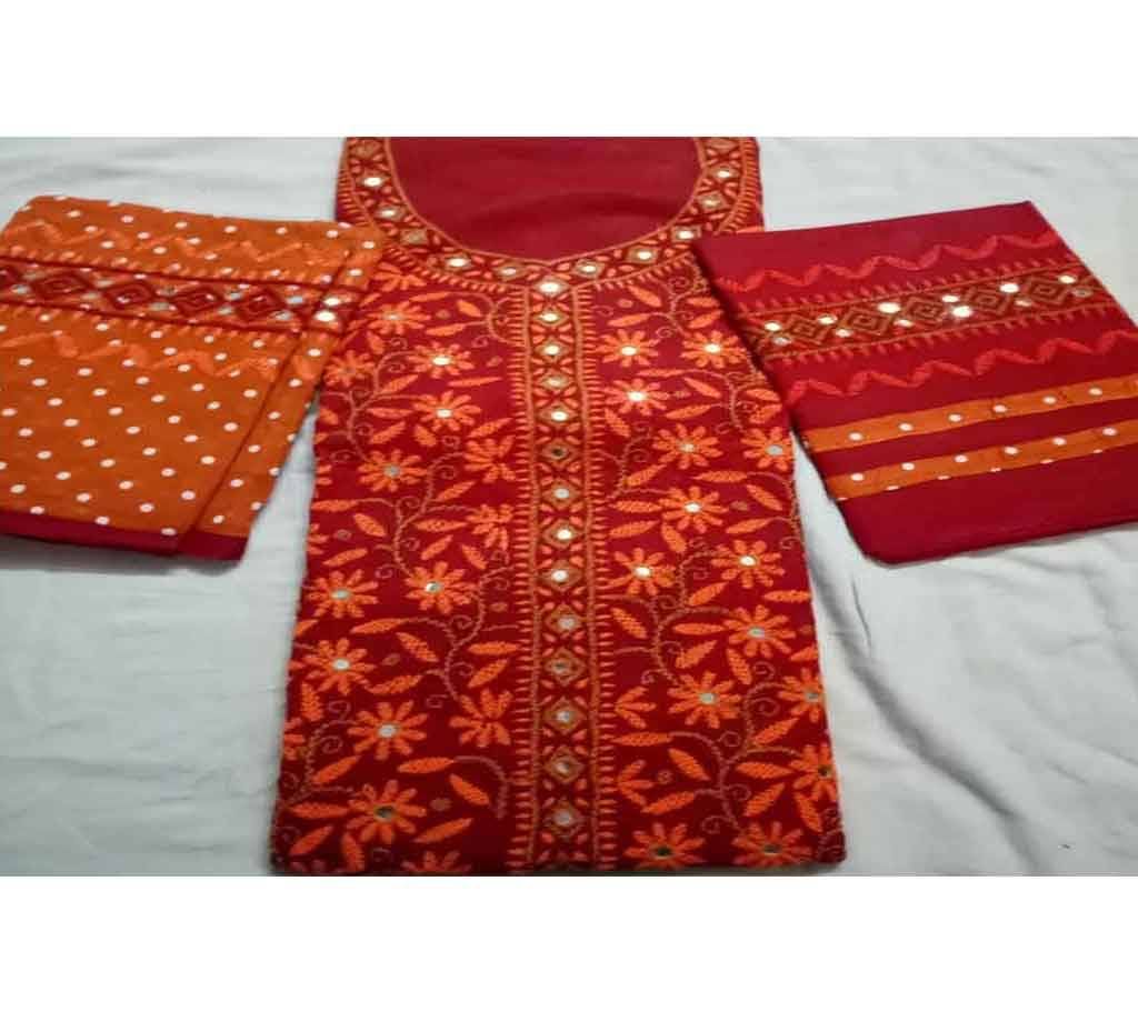 Unstitched Cotton thee piece (Full body work) Kustia - 04 (ESC)