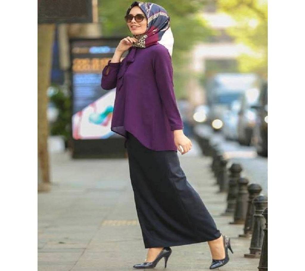 Purple & Black Georgette Borka For Women