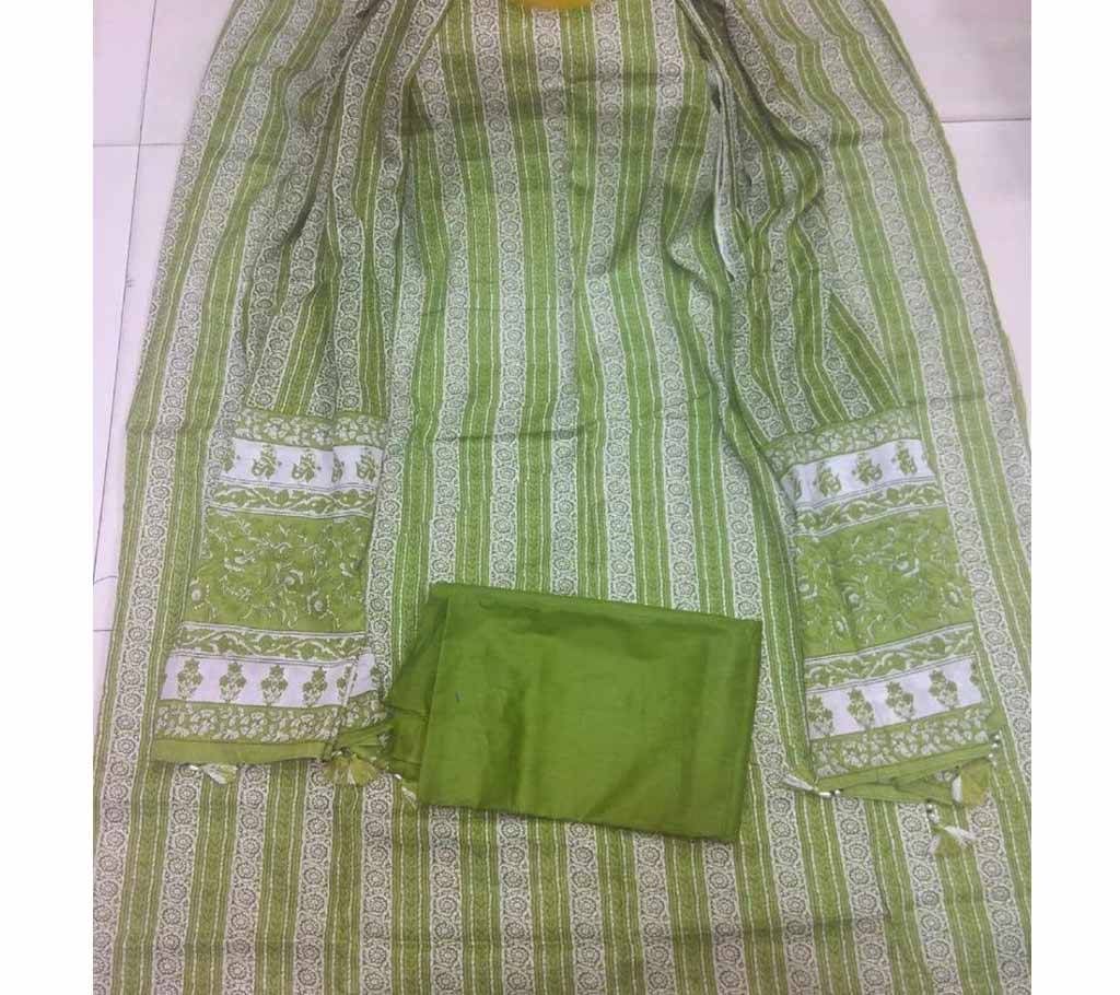Unstitched Lime Green Cotton screen Printed Salwar Kameez for Women