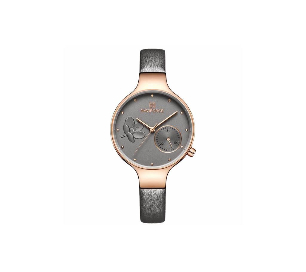 NAVIFORCE NF5001 Grey PU Leather Sub-Dial Chronograph Watch For Women - Grey & RoseGold