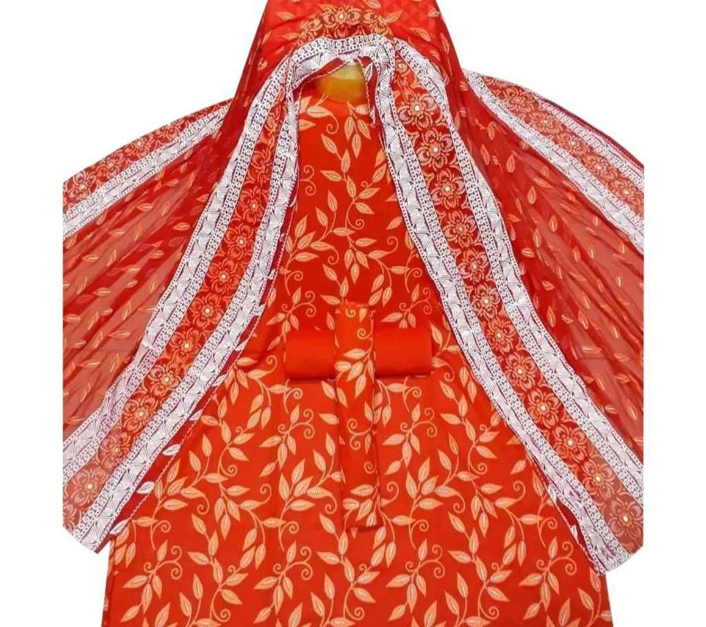  Orange Block Printed Salwar Kameez for Women-free size