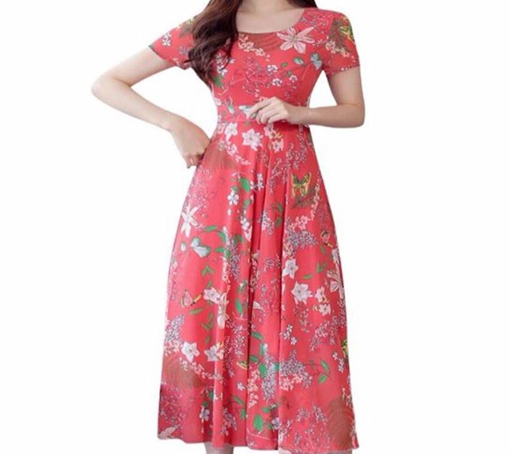 Elegant Printed Slim Fit  Short Sleeve Floral Dress For Women